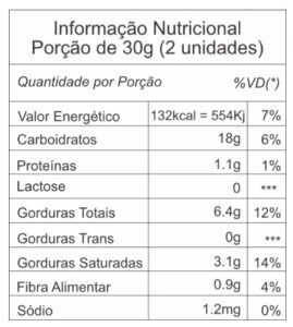 informação nutricional seu divino chocolate e nozes